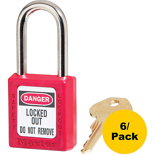 Master Lock Danger Red Safety Padlock 0.25" Shackle Diameter - Red - 6 / Pack (410REDPK)