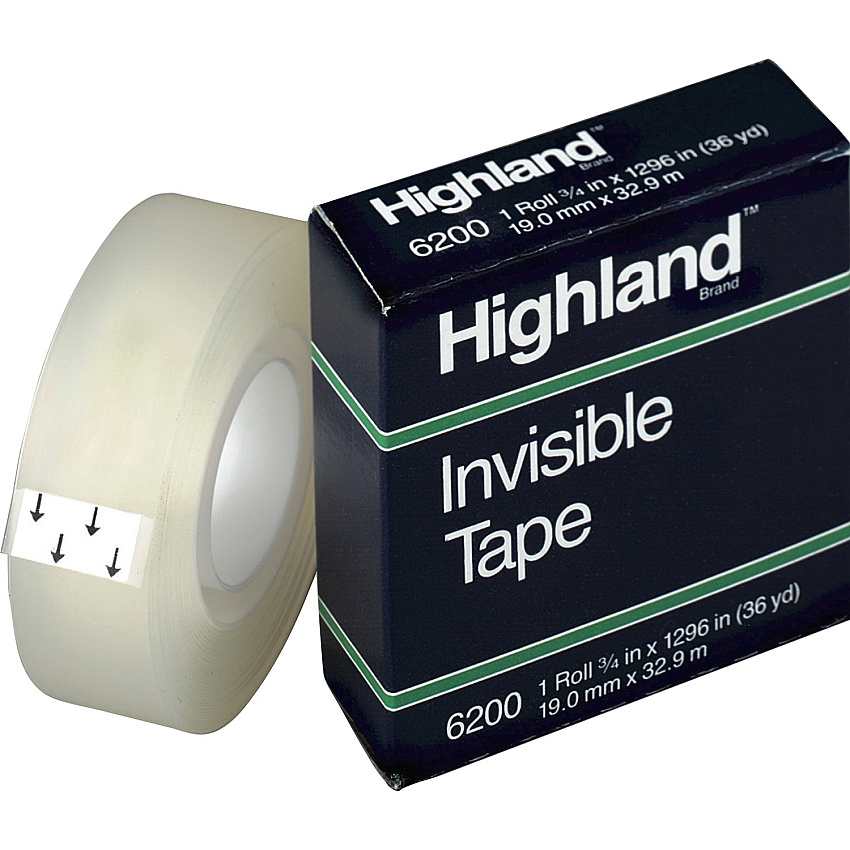 Highland Matte-finish Invisible Tape 36 yd Length x 0.75" Width - 1" Core - Matte - Clear - For Mending, Holding, Splicing - 12 / Pack (6200341296PK)
