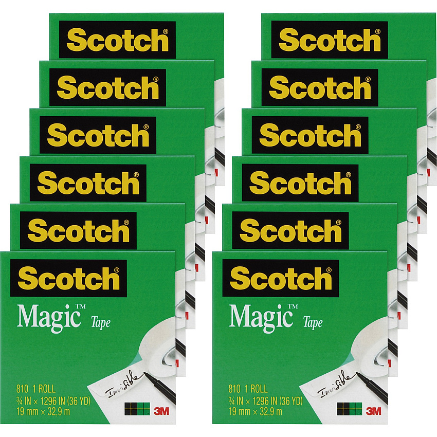 Scotch 3/4"W Magic Tape 36 yd Length x 0.75" Width - 1" Core - Matte - Clear - Split Resistant, Tear Resistant - For Mending, Splicing - 12 / Pack (810341296PK)