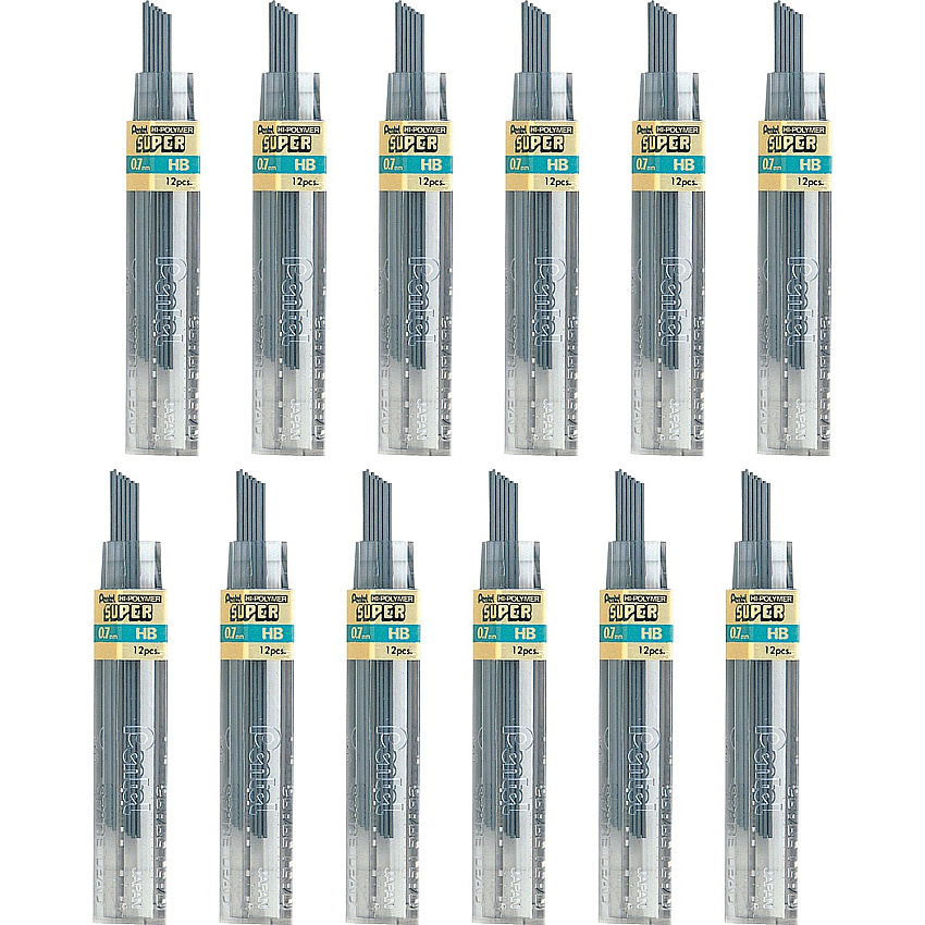 Pentel Super Hi-Polymer Leads 0.7 mm , Medium Point - HB - Black Lead - 12/Tube - 12 / Box (50HBBX)