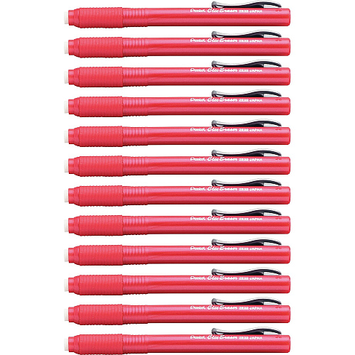 Pentel Rubber Grip Clic Eraser Red Barrel - Pen - Refillable - 12 / Box - Retractable, Latex-free Grip, Pocket Clip, Ghost Resistant, Non-abrasive (ZE22BBX)