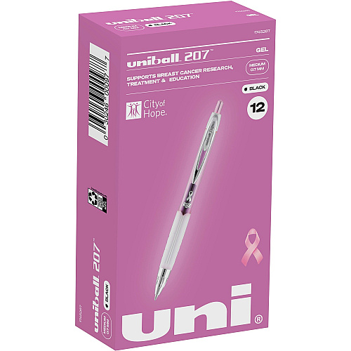 uni-ball uniball&trade; 207 Pink Ribbon Gel Pens 0.7 mm Pen Point - Refillable - Retractable - Black Ink - Gel-based - Pink, Black Barrel - 12 / Box (1745267BX)