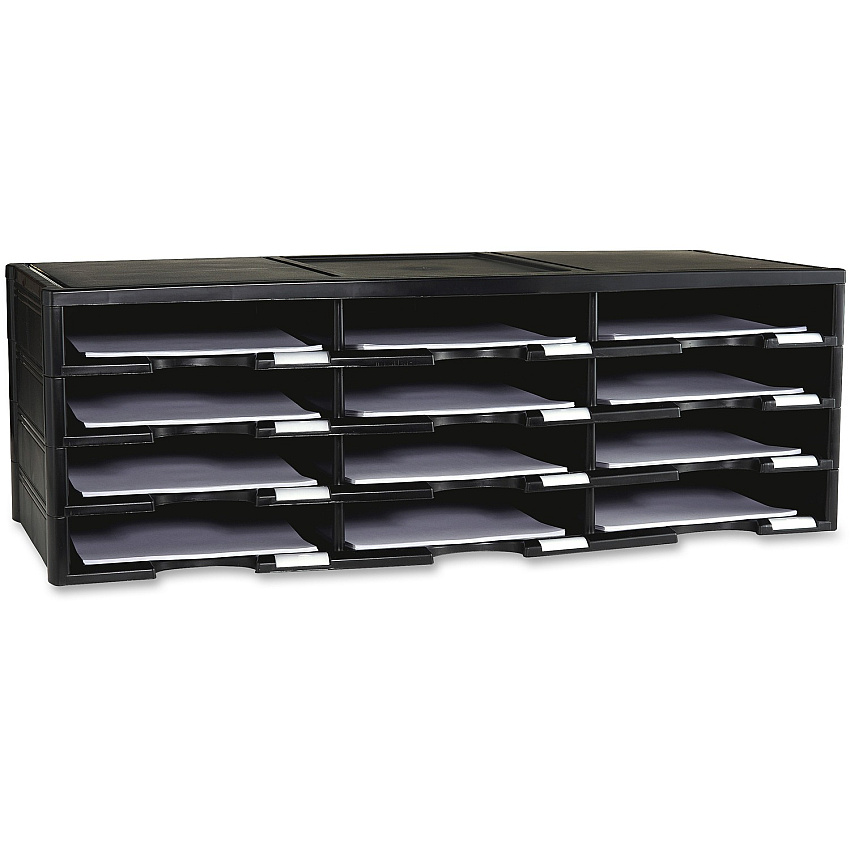 Storex 12-compartment Organizer 6000 x Sheet - 12 Compartment(s) - Compartment Size : 9.50" x 12" - 10.50" Height x 14.13" Width31.38" Length - 100% Recycled - Black - Polystyrene - 1 Each (61432U01C)