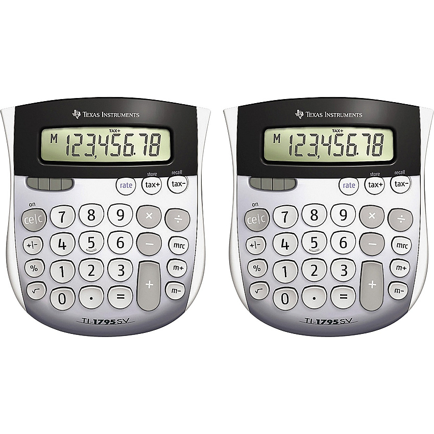Texas Instruments TI-1795SV SuperView Calculators Dual Power, Angled Display, Sign Change - 8 Digits - LCD - Battery/Solar Powered - 1" Height x 4.3" Width x 5.1" Length - Gray - 2 / Bundle (TI1795SVBD)