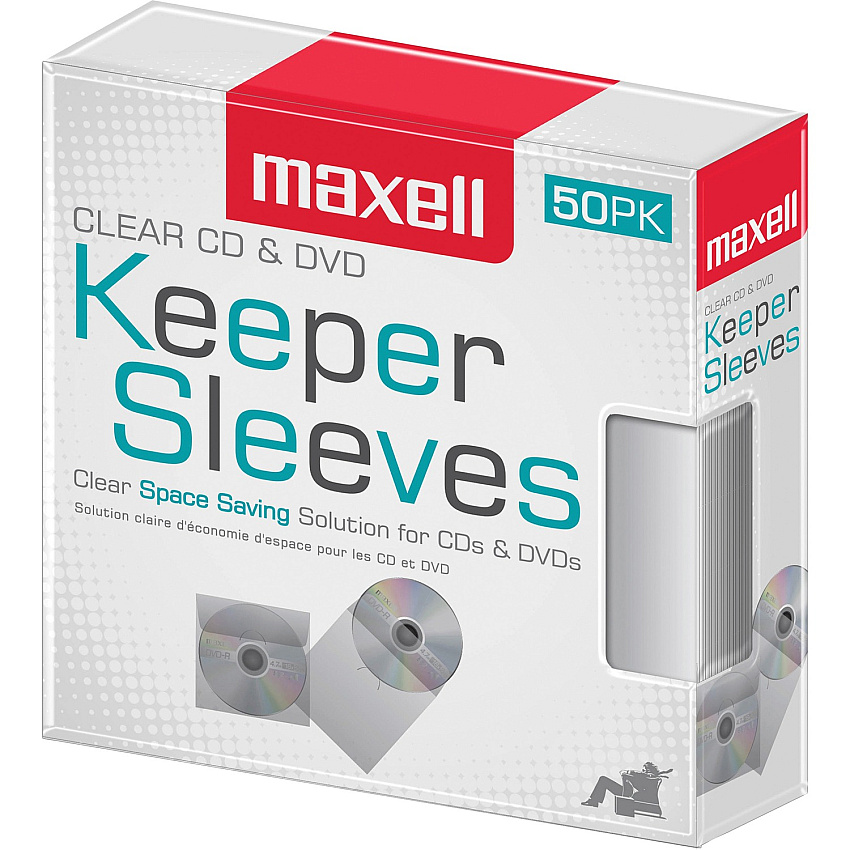 Maxell CD/DVD Keeper Sleeves - Clear (50 Pack) Sleeve - Plastic - Clear (190150)