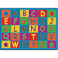 Flagship Carpets Cheerful Alphabet Classroom Rug 100" Length x 72" Width x 0.50" Thickness - Rectangle - Multicolor - 1 Each (FE33432A)