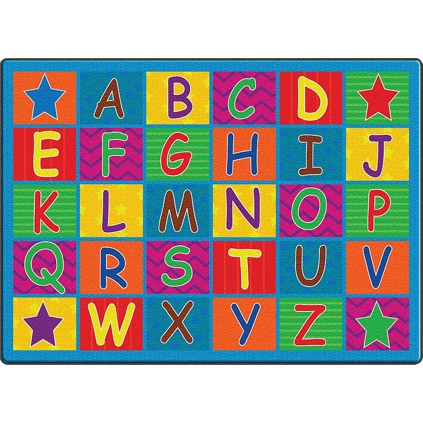Flagship Carpets Cheerful Alphabet Classroom Rug 100" Length x 72" Width x 0.50" Thickness - Rectangle - Multicolor - 1 Each (FE33432A)