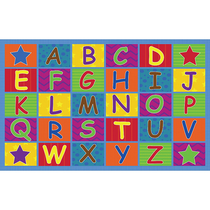 Flagship Carpets Cheerful Alphabet Classroom Rug 12 ft Length x 90" Width x 0.50" Thickness - Rectangle - Multicolor - 1 Each (FE33444A)