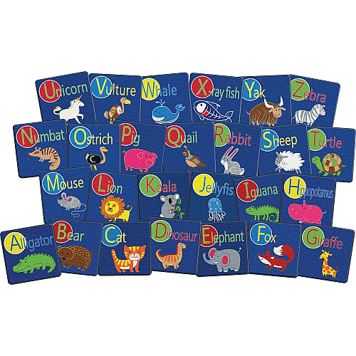 Flagship Carpets Alphabet Animal Seating Squares 16" Length x 16" Width x 0.50" Thickness - Square - Multicolor - 26 / Carton (FE405STA)