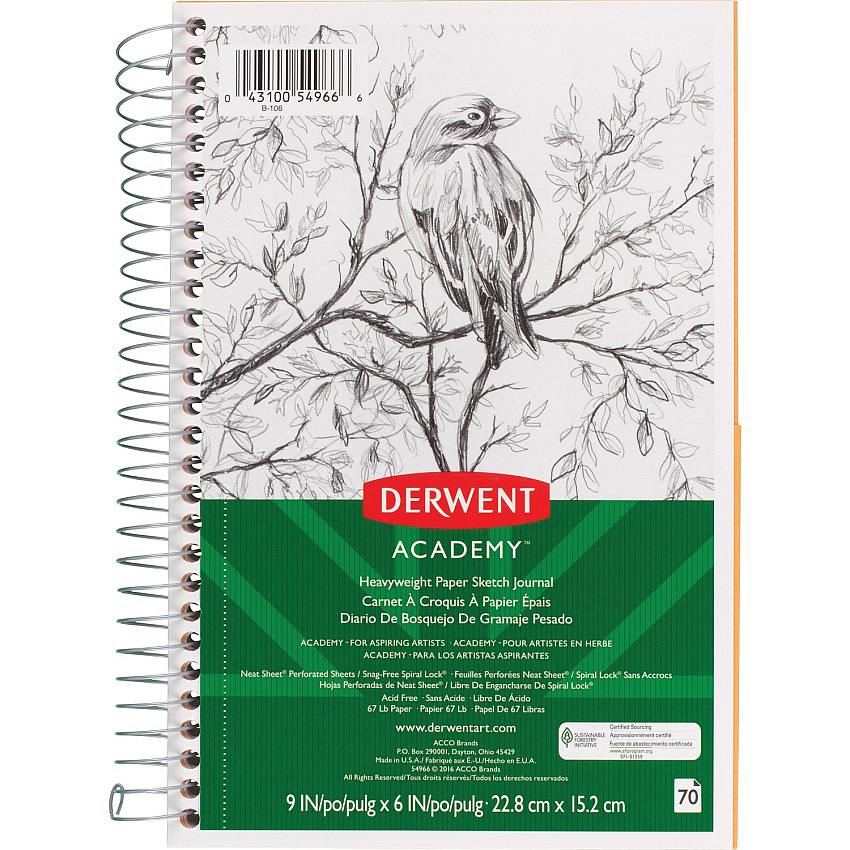 Mead Academy Heavyweight Paper Sketch Journal 70 Sheets - Wire Bound - 67 lb Basis Weight - 6" x 9" - White Paper - 1 Each (54966)