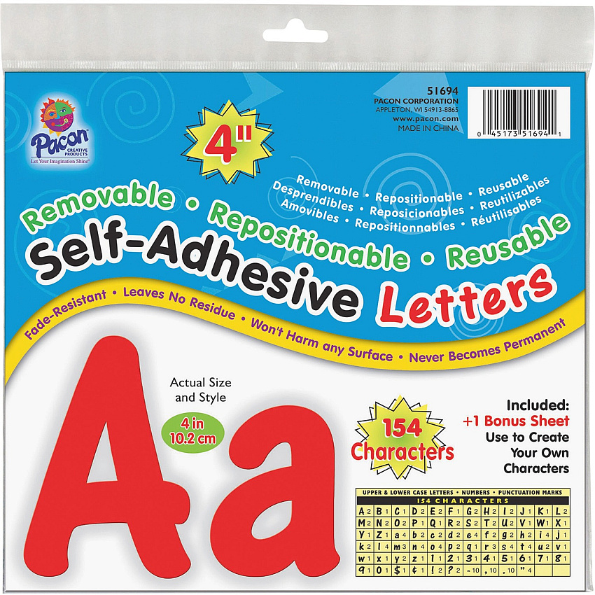 UCreate 154 Character Self-adhesive Letter Set Uppercase Letters, Numbers, Punctuation Marks Shape - Self-adhesive, Removable, Repositionable, Reusable, Fade Resistant, Acid-free, Residue-free, Damage Resistant, Easy to Use - 4" Height x 9" Length (51694)