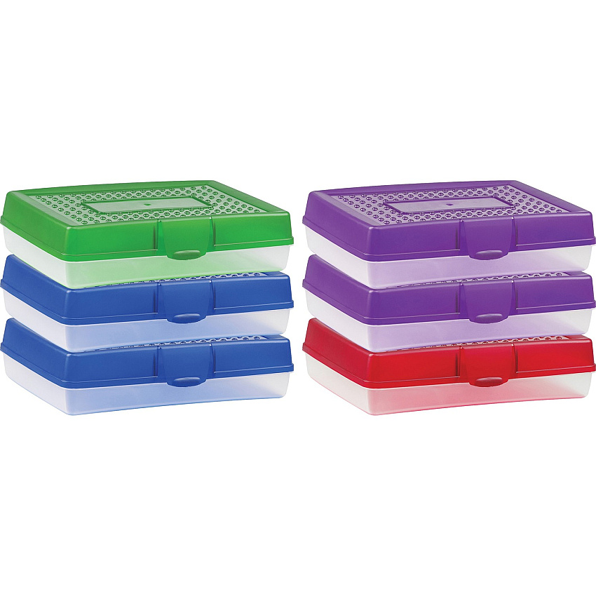 Storex Carrying Case Pencil - Assorted Bright Impact Resistance - Plastic Body - Translucent - 2.9" Height x 11.3" Width x 7.8" Depth - 6 / Carton (61645U06C)