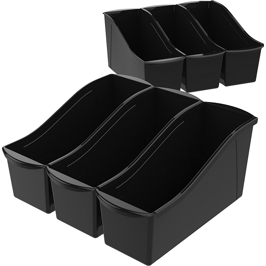 Storex Book Bins 7" Height x 5.30" Width x 14.30" Length - Sturdy - Black - Plastic - 6 / Carton (70109U06C)