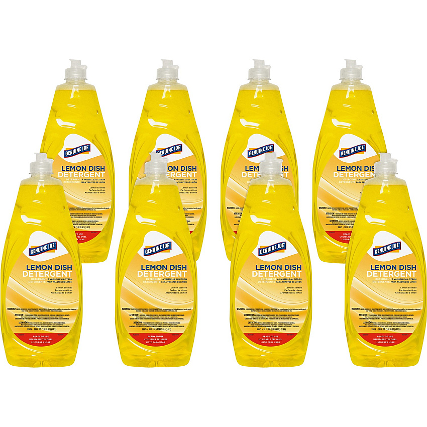 Genuine Joe® Liquid Dish Detergent, Lemon Scent, 38-oz., 8 Bottles ( For Pot - Concentrate - 38 fl oz (1.2 quart) - Lemon Scent - Recommended For: Grease Remover - Heavy Duty, Durable - Yellow - 8 / Carton GJO99675CT)
