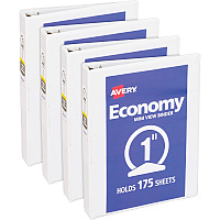 Avery&reg; Economy View Binder 1" Binder Capacity - Statement - 5 1/2" x 8 1/2" Sheet Size - 175 Sheet Capacity - 3 Ring(s) - Fastener(s): Round Ring - Pocket(s): 2, Internal - Vinyl, Chipboard - White - Sturdy, Exposed Rivet, Non Locking Mechan (05806BD)