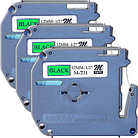 Brother P-touch Nonlaminated M Series Tape Cartridge 1/2" Width x 26 1/5 ft Length - Rectangle - Direct Thermal - Black, Green - 3 / Bundle (M731BD)