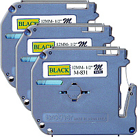 Brother P-touch Nonlaminated M Series Tape Cartridge 1/2" - Rectangle - Black - 3 / Bundle (M831BD)