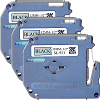 Brother P-touch Nonlaminated M Series Tape Cartridge 1/2" Width - Rectangle - Direct Thermal - Silver, Black - 3 / Bundle (M931BD)
