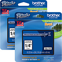 Brother P-touch TZe Laminated Tape Cartridges x 15/64" Width - Rectangle - Clear, Black - Water Resistant - Laminated - Grease Resistant, Grime Resistant, Temperature Resistant, Sunlight Resistant, Heat Resistant, Cold Resistant, Fade Resistant (TZE111BD)