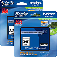 Brother P-touch TZe Laminated Tape Cartridges x 3/8" Width - Rectangle - Clear - Water Resistant - Laminated - Grease Resistant, Grime Resistant, Temperature Resistant - 2 / Bundle (TZE121BD)