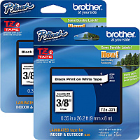 Brother P-touch TZe Laminated Tape Cartridges x 3/8" Width - Rectangle - White - Polyester Film, Polyethylene Terephthalate (PET) - Water Resistant - Laminated - Grease Resistant, Grime Resistant, Temperature Resistant - 2 / Bundle (TZE221BD)