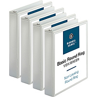 Business Source Round Ring View Binder 1 1/2" Binder Capacity - Letter - 8 1/2" x 11" Sheet Size - 350 Sheet Capacity - Fastener(s): Round Ring - Pocket(s): 2, Internal - Chipboard, Polypropylene - White - Wrinkle-free, Gap-free Ring, Clear O (BSN09955BD)