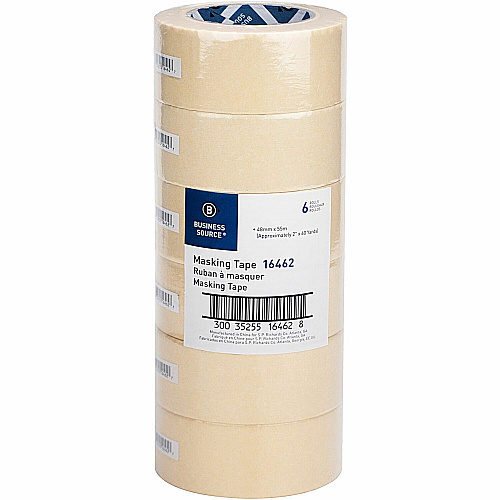 Business Source Utility-purpose Masking Tape 60 yd Length x 2" Width - 3" Core - Tan - Crepe Paper Backing - For Bundling, Holding, Sealing, Masking - 6 / Pack (BSN16462PK)