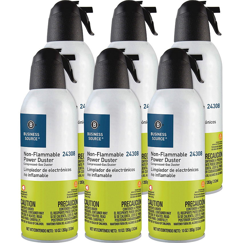 Business Source Nonflammable Power Duster For Computer Equipment - 10 oz - Non-flammable, Ozone-safeCan - 6 / Pack - Multi (BSN24310)