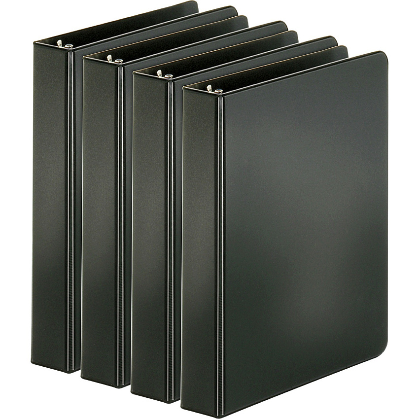 Business Source Basic Round Ring Binders 1" Binder Capacity - 240 Sheet Capacity - 3 Ring(s) - Fastener(s): Round Ring - Pocket(s): Inside Front & Back - Chipboard, Polypropylene - Black - Exposed Rivet, Sturdy, Open and Closed Triggers - 4 / (BSN28523BD)