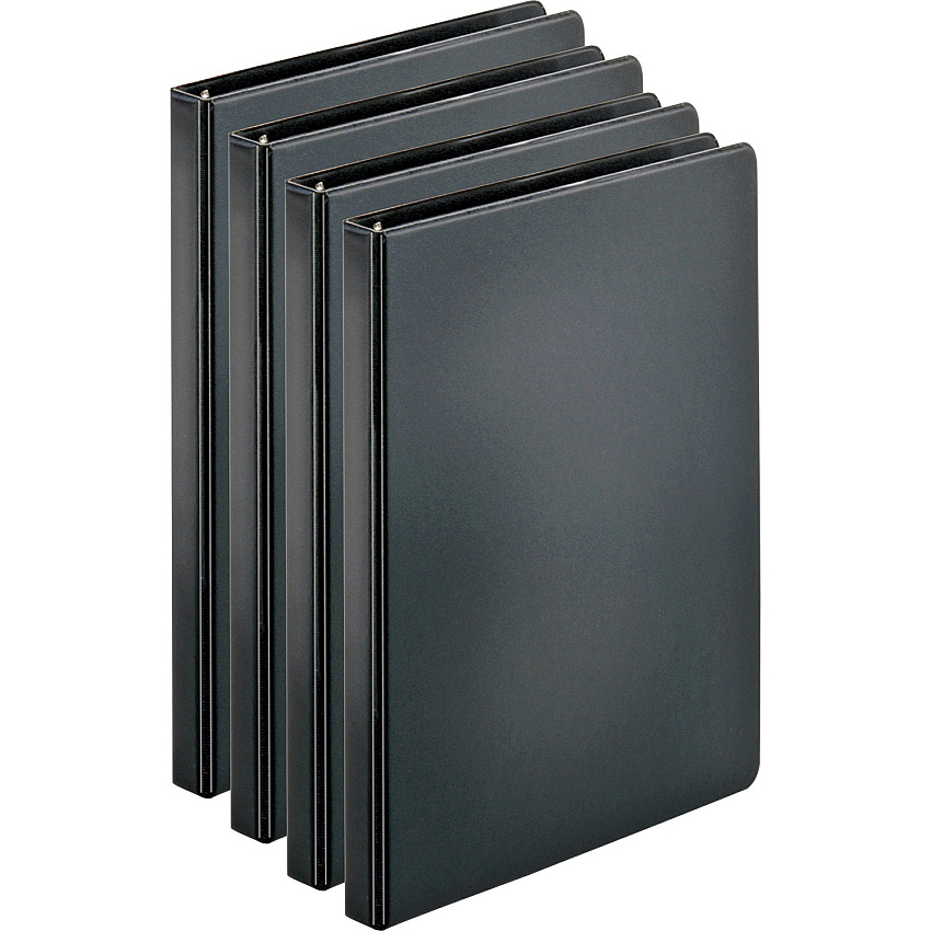 Business Source Basic Round Ring Binders 1/2" Binder Capacity - Letter - 8 1/2" x 11" Sheet Size - 125 Sheet Capacity - 3 Ring(s) - Fastener(s): Round Ring - Pocket(s): Internal - Chipboard, Polypropylene - Black - Exposed Rivet, Sturdy - 4 / (BSN28526BD)