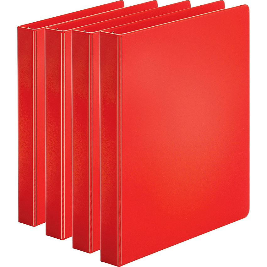 Business Source Basic Round Ring Binders 1" Binder Capacity - Letter - 8 1/2" x 11" Sheet Size - 225 Sheet Capacity - 3 Ring(s) - Fastener(s): Round Ring - Pocket(s): Internal - Chipboard, Polypropylene - Red - Exposed Rivet, Sturdy - 4 / Bun (BSN28550BD)