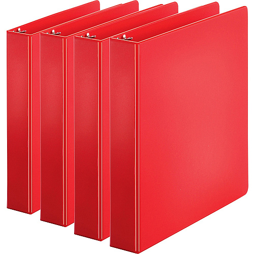 Business Source Basic Round Ring Binders 1 1/2" Binder Capacity - Letter - 8 1/2" x 11" Sheet Size - 350 Sheet Capacity - 3 x Round Ring Fastener(s) - Internal Pocket(s) - Chipboard, Polypropylene - Red - 1.02 lb - Exposed Rivet, Sturdy - 4 / (BSN28553BD)