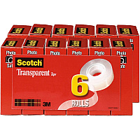Scotch Transparent Tape - 3/4"W 36 yd Length x 0.75" Width - 1" Core - Clear - Stain Resistant, Moisture Resistant, Long Lasting - For Wrapping, Sealing, Mending, Label Protection - 6/Pack - 2 / Bundle (6006PKBD)