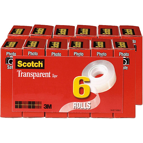 Scotch Transparent Tape - 3/4"W 36 yd Length x 0.75" Width - 1" Core - Clear - Stain Resistant, Moisture Resistant, Long Lasting - For Wrapping, Sealing, Mending, Label Protection - 6/Pack - 2 / Bundle (6006PKBD)