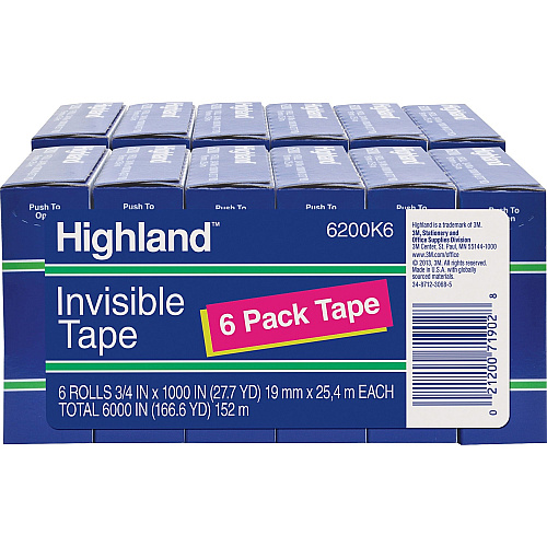 Highland 3/4"W Matte-finish Invisible Tape 27.78 yd Length x 0.75" Width - 1" Core - Matte - Clear - For Mending, Holding, Splicing - 6/Pack - 2 / Bundle (6200341000BD)
