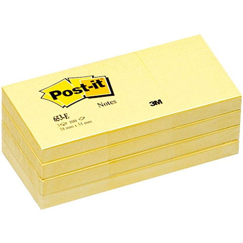Post-it&reg; Notes Original Notepads 1 3/8" Flag/Note Width x 1 7/8" Flag/Note Length - Rectangle - 100 Sheets per Pad - Unruled - Canary Yellow - Paper - Self-adhesive, Repositionable - 12/Pack - 2 / Bundle (653YWBD)