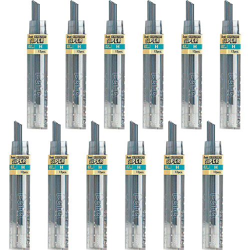 Pentel Super Hi-Polymer Leads 0.7 mm , Medium Point - H - Black Lead - 12/Tube - 12 / Box (50HBX)