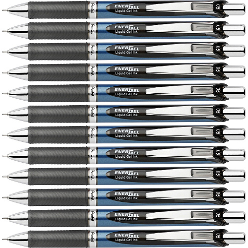 EnerGel EnerGel RTX Liquid Gel Pens 0.5 mm Fine Needle Pen Point - Refillable - Retractable - Black Ink - Gel-based - Blue Barrel - Stainless Steel Tip - 12 / Box (BLN75ABX)