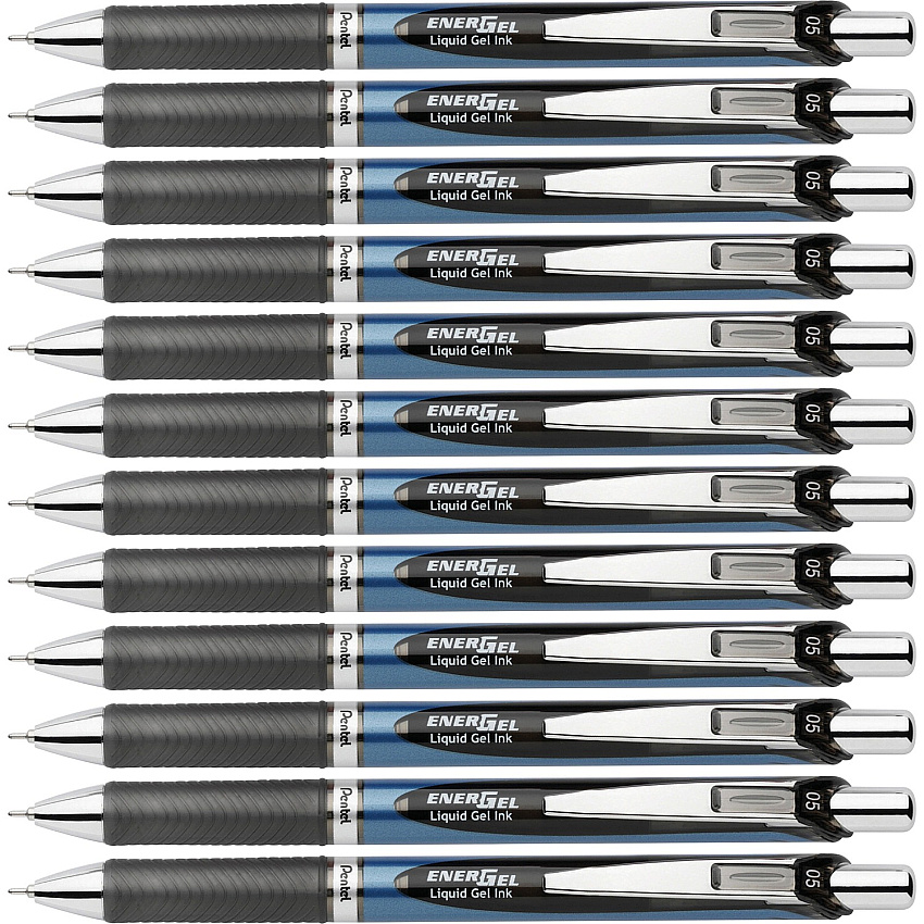 EnerGel EnerGel RTX Liquid Gel Pens 0.5 mm Fine Needle Pen Point - Refillable - Retractable - Black Ink - Gel-based - Blue Barrel - Stainless Steel Tip - 12 / Box (BLN75ABX)