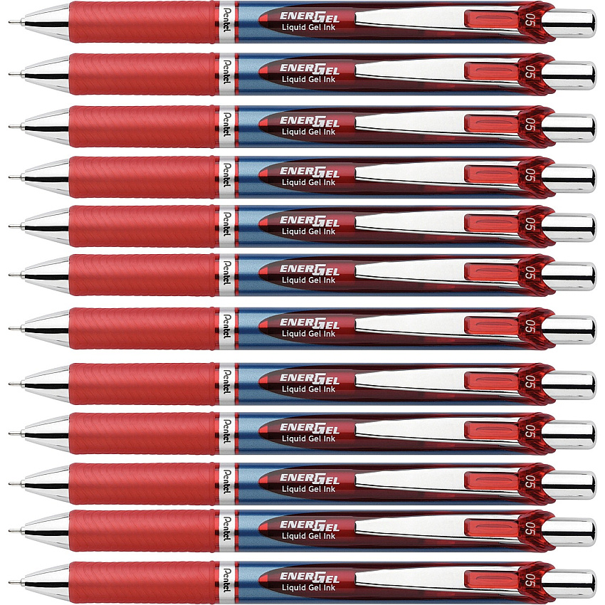 EnerGel EnerGel RTX Liquid Gel Pens 0.5 mm Fine Needle Pen Point - Refillable - Retractable - Red Ink - Gel-based - Blue Barrel - Stainless Steel Tip - 12 / Box (BLN75BBX)