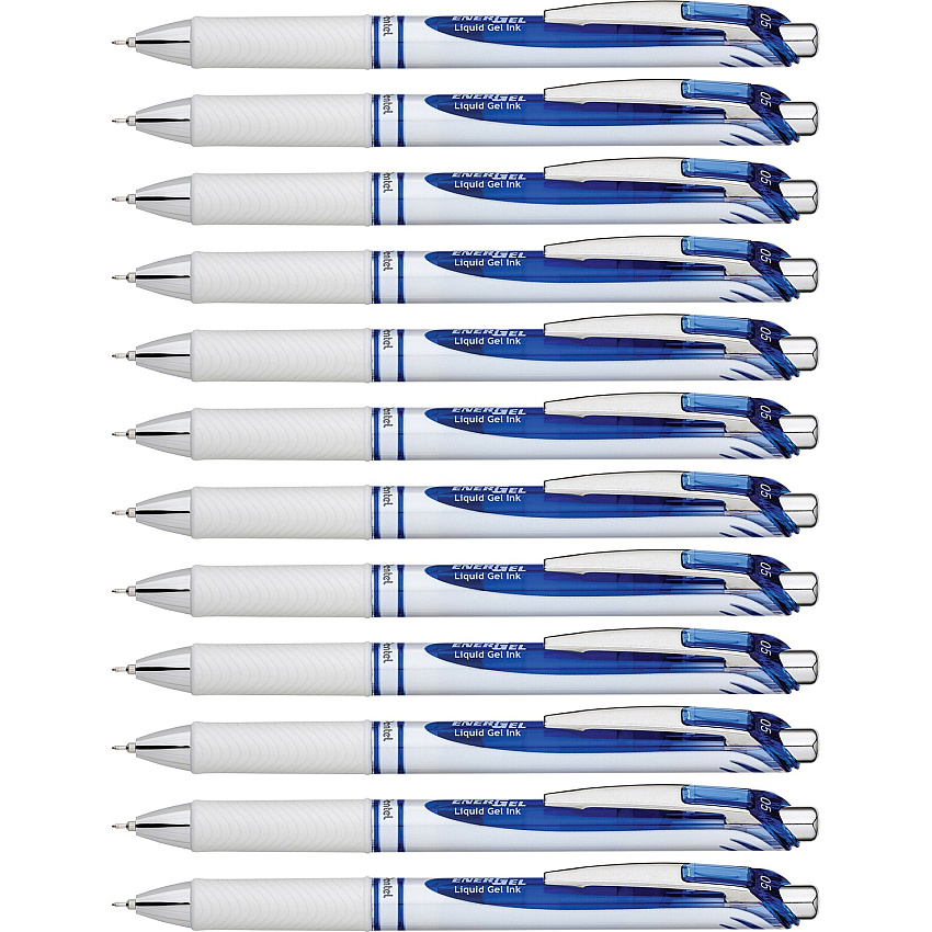 EnerGel EnerGel Pearl Liquid Gel Pens 0.5 mm Fine Needle Pen Point - Refillable - Retractable - Blue Ink - Gel-based - Pearl White Stainless Steel Barrel - 1 Dozen (BLN75PWCDZ)