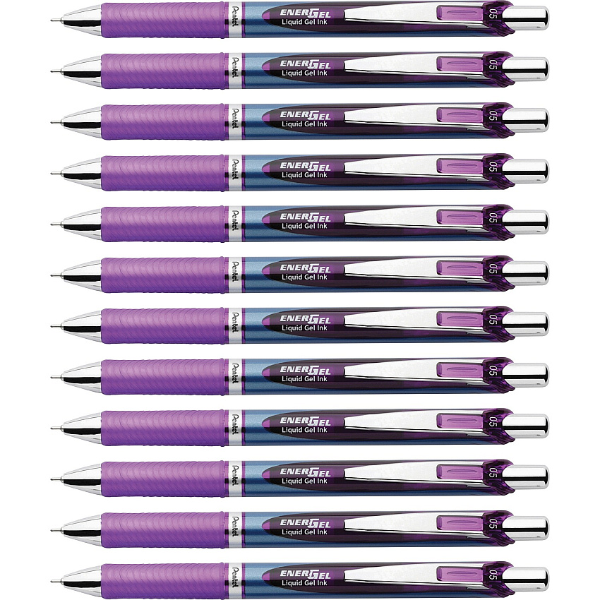 EnerGel EnerGel RTX Liquid Gel Pens 0.5 mm Fine Needle Pen Point - Refillable - Retractable - Violet Ink - Gel-based - Blue Stainless Steel Barrel - Metal Tip - 1 Dozen (BLN75VDZ)