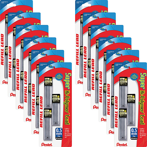 Pentel Super Hi-Polymer Leads 0.5 mm , Fine Point - HB - Graphite Lead - 30/Tube - 36 / Box (C25BPHB3K6BX)
