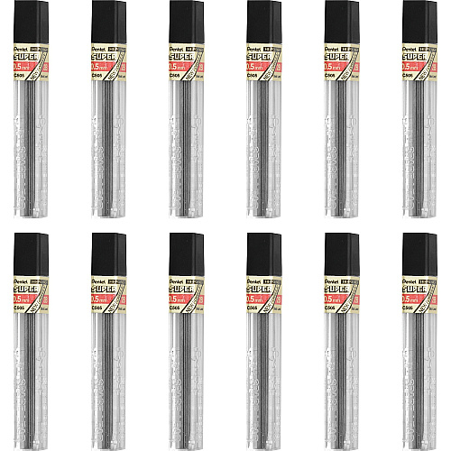 Pentel Super Hi-Polymer Leads 0.5 mm , Fine Point - 2H - Black Lead - 12/Tube - 12 / Box (C5052HBX)