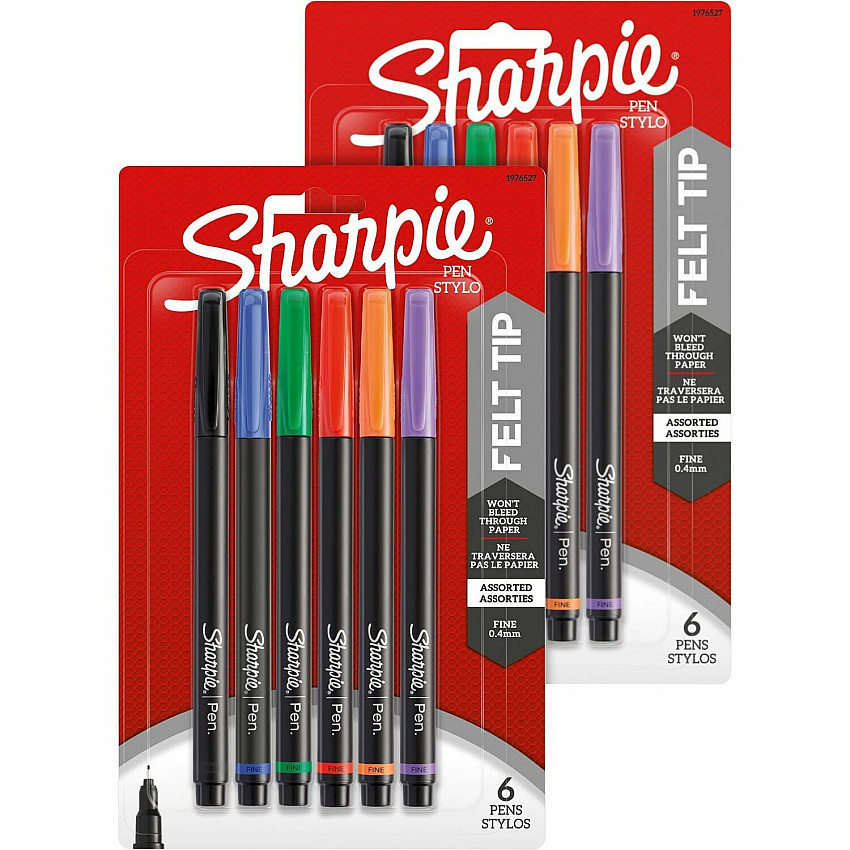 Sharpie Fine Point Pens - 6-Packs Fine Pen Point - Assorted Ink - 6/Pack - 2 / Bundle (1976527BD)
