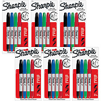 Sharpie Twin Tip Permanent Markers 0.3 mm Ultra Fine, 1 mm Fine Marker Point - Red, Green, Blue, Black Ink - Alcohol Based - 4/Set - 6 / Bag (32174PPBG)
