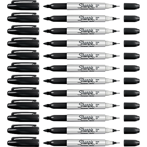 Sharpie Twin Tip Permanent Markers Ultra Fine, Fine Marker Point - Black Ink - Alcohol Based - 12 / Box (32201BX)