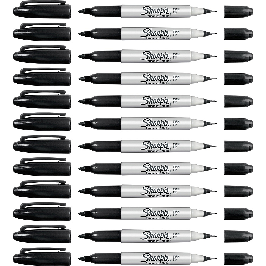 Sharpie Twin Tip Permanent Markers Ultra Fine, Fine Marker Point - Black Ink - Alcohol Based - 12 / Box (32201BX)