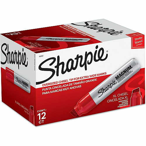 Sharpie Magnum Permanent Marker 15.87 mm Jumbo Chisel Marker Point - Red Ink - Silver Plastic Barrel - Felt Tip - 12 / Box (44002BX)