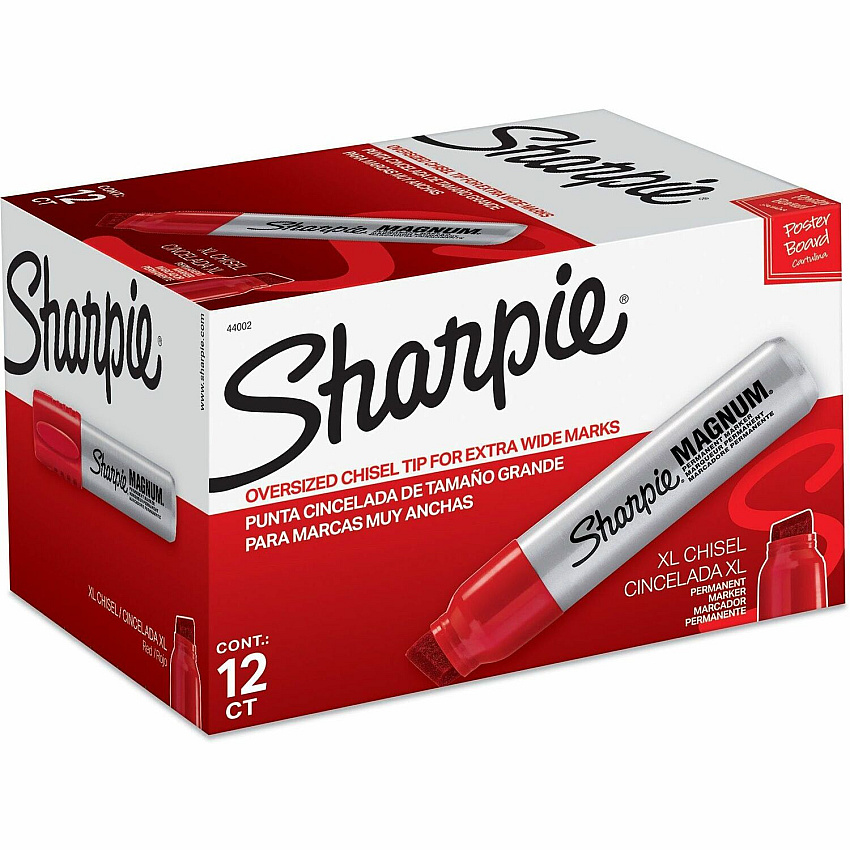 Sharpie Magnum Permanent Marker 15.87 mm Jumbo Chisel Marker Point - Red Ink - Silver Plastic Barrel - Felt Tip - 12 / Box (44002BX)